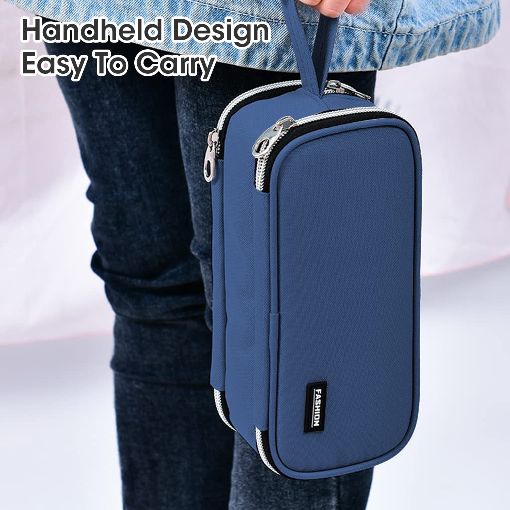 Climberty Large Capacity Pencil Case, 3 Layers of Storage 3 Metal Zippers, Portable Durable Pen Pencil Case with Handle, Aesthetic Pencil Case for School Supplies Office Teen Girls Adults (Blue) Climberty Large Capacity Pencil Case, 3 Layers of Storage 3 Metal Zippers, Portable Durable Pen Pencil Case with Handle, Aesthetic Pencil Case for School Supplies Office Teen Girls Adults (Blue)